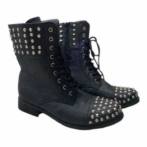 CA Collection by Carrini Black Metallic Studs Lace-Up Combat Boots Size 6.5